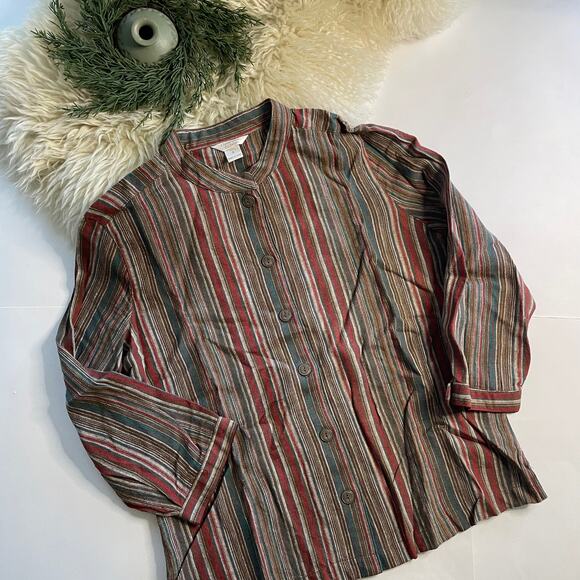 Christopher & Banks Pin Stripe Button Up Long Sleeve Shirt/Top SZ S - Picture 1 of 6